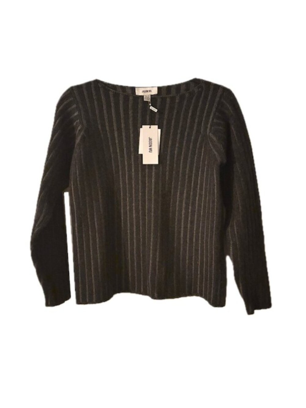 Jason Wu Ribbed Pattern Knit Cashmere Sweater Black Gray Boat Neck Womens S  New